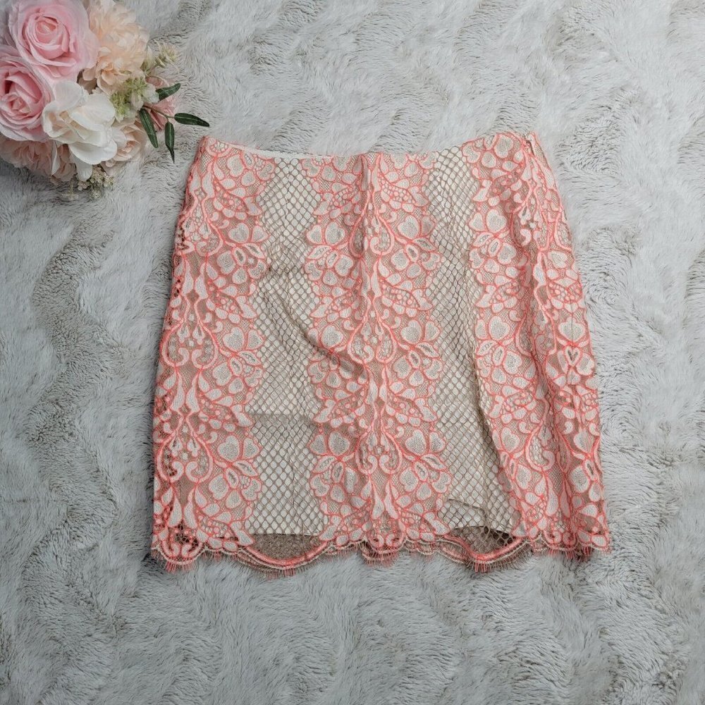 Lovers + Friends Beige Neon Laser Cut Lace Mini Skirt Size S